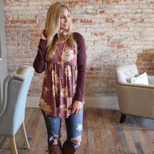 Burgundy floral babydoll tunic